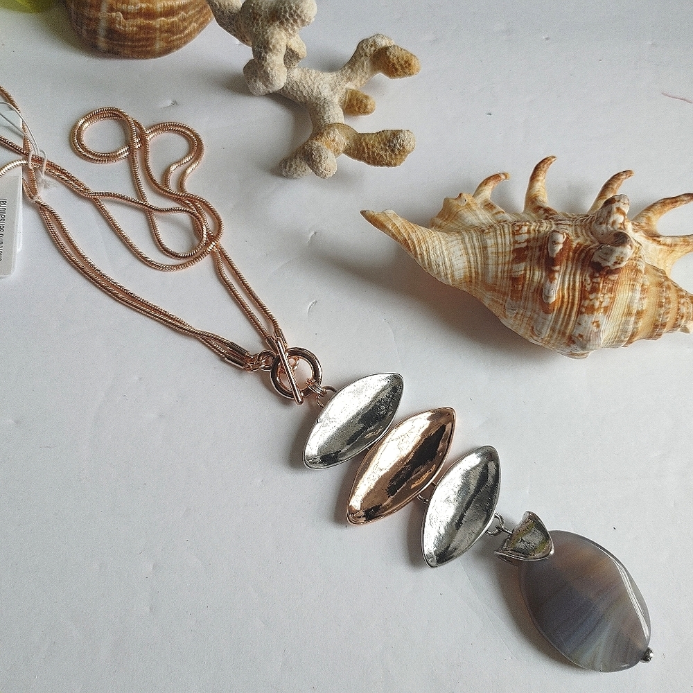 Silver Rose Gold And Stone Necklace